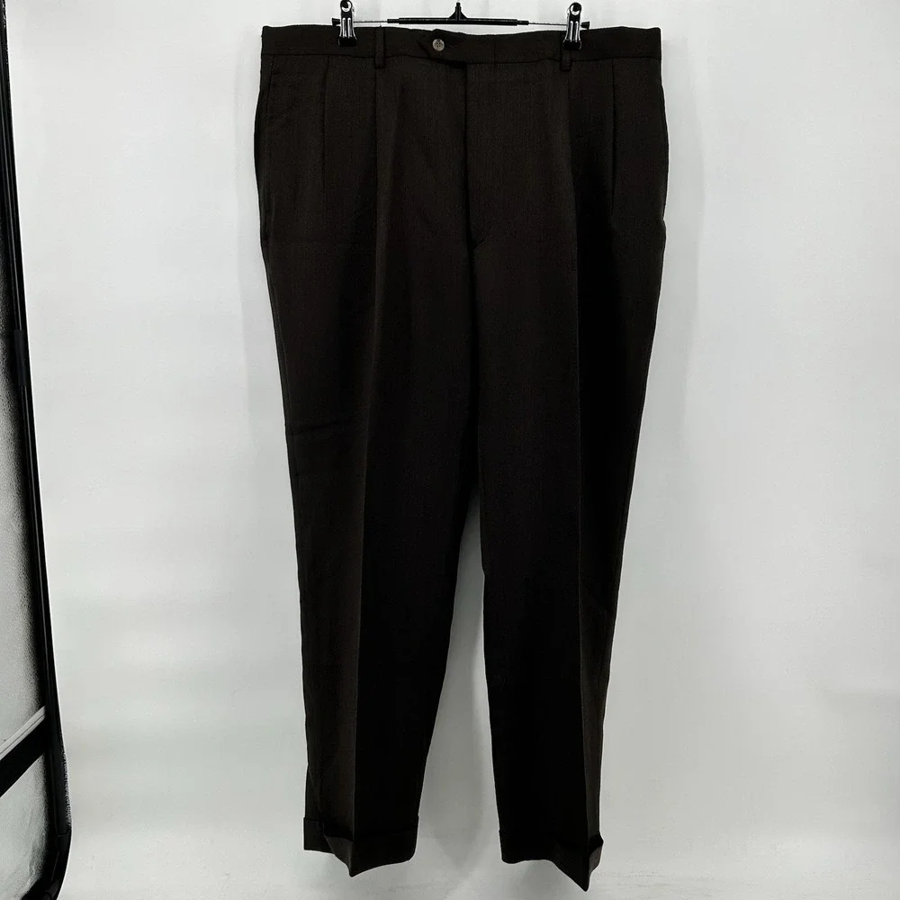 Tommy Hilfiger Traveler Pants 38x30 100% Wool Dress‎ Brown Pleated NWT